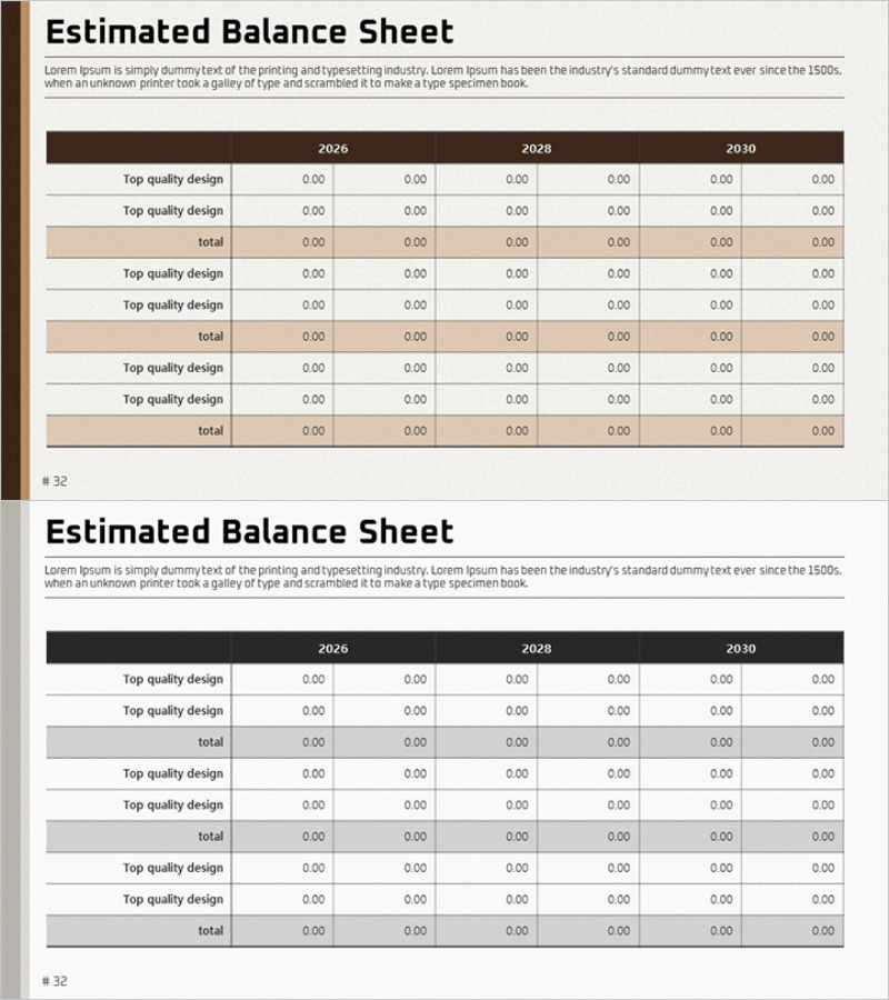 연도별 대차대조표 템플릿 – 재무성과 강화를 위한 데이터 시각화