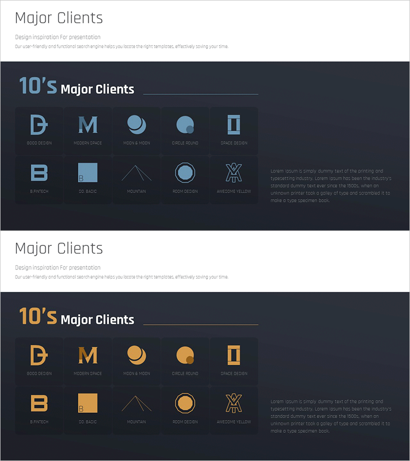 주요 고객 정보를 시각화한 슬라이드 – 전문성과 신뢰
