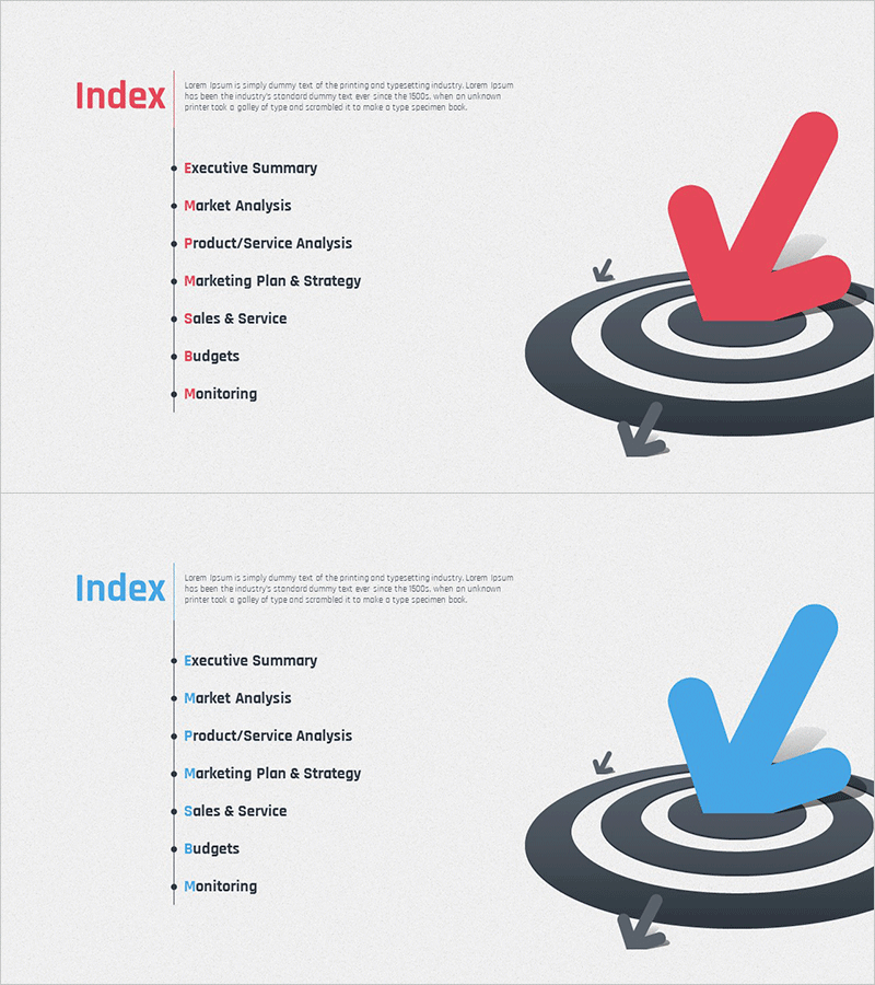 화살표 마케팅 계획 템플릿 목차