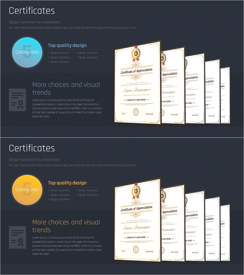 상장 증명서 디자인 템플릿 – 품질과 다양성을 강조