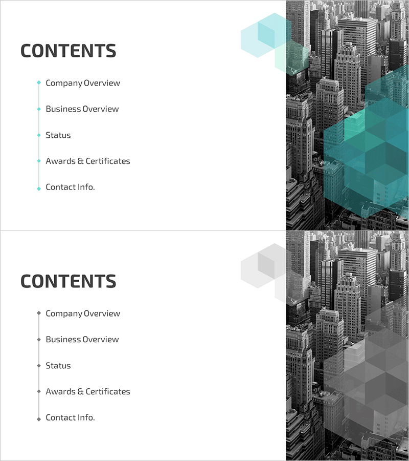육각형 입체 회사소개서 템플릿 목차 - 시각적으로 매력적인 구성