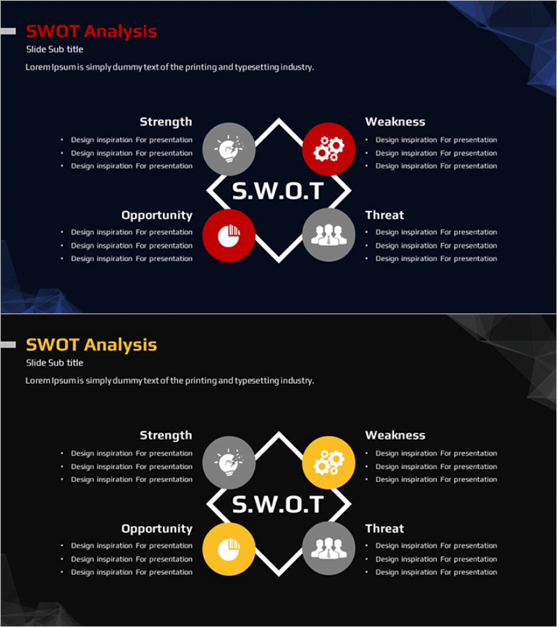 사각 다이아몬드 SWOT 분석 다이어그램