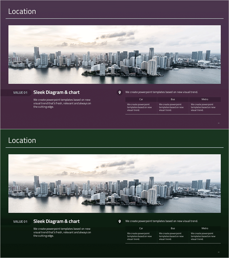 회사 위치 안내 슬라이드 – 현대적 다이어그램에 적합