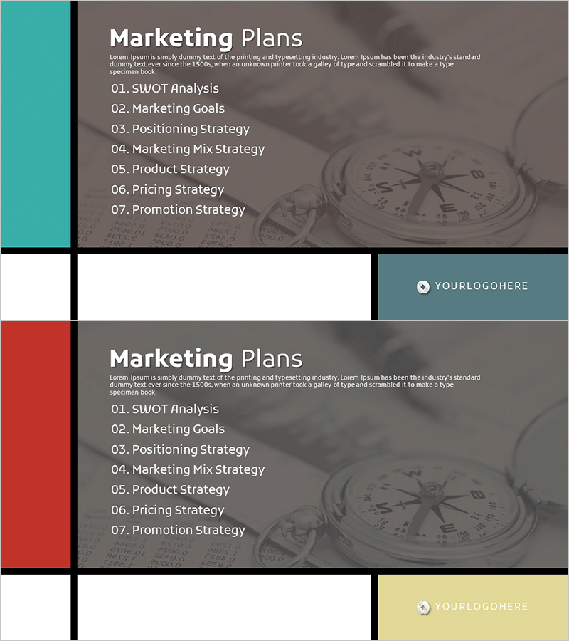몬드리안 패턴 테마 사업계획서 템플릿 간지