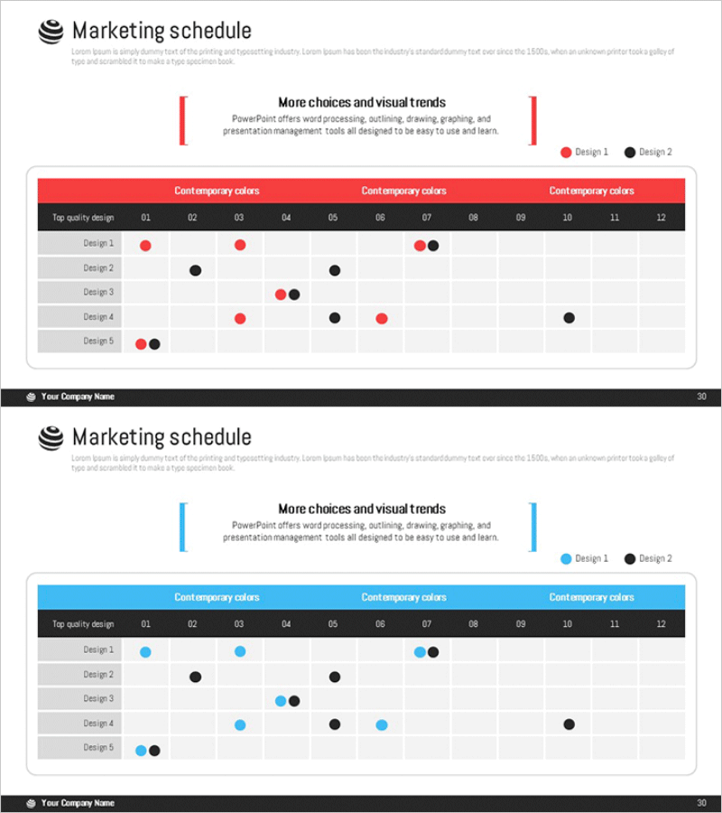 마케팅 계획 테이블표 - Ringer Shape Subdivided Column Graph