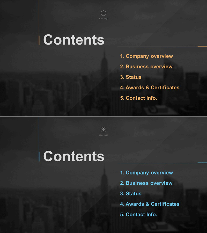 세련된 회사소개서 템플릿 목차