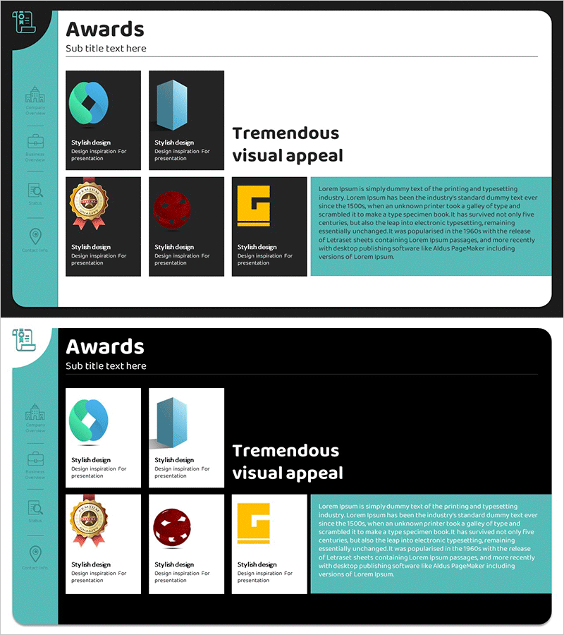 수상부문 소개 슬라이드 – 다이어그램 기반의 시각적 매력