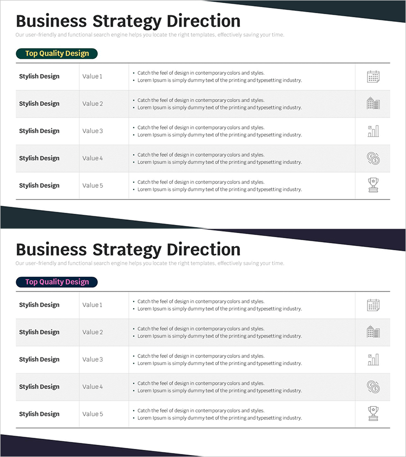비즈니스 전략 테이블표 – 명확한 목표 설정