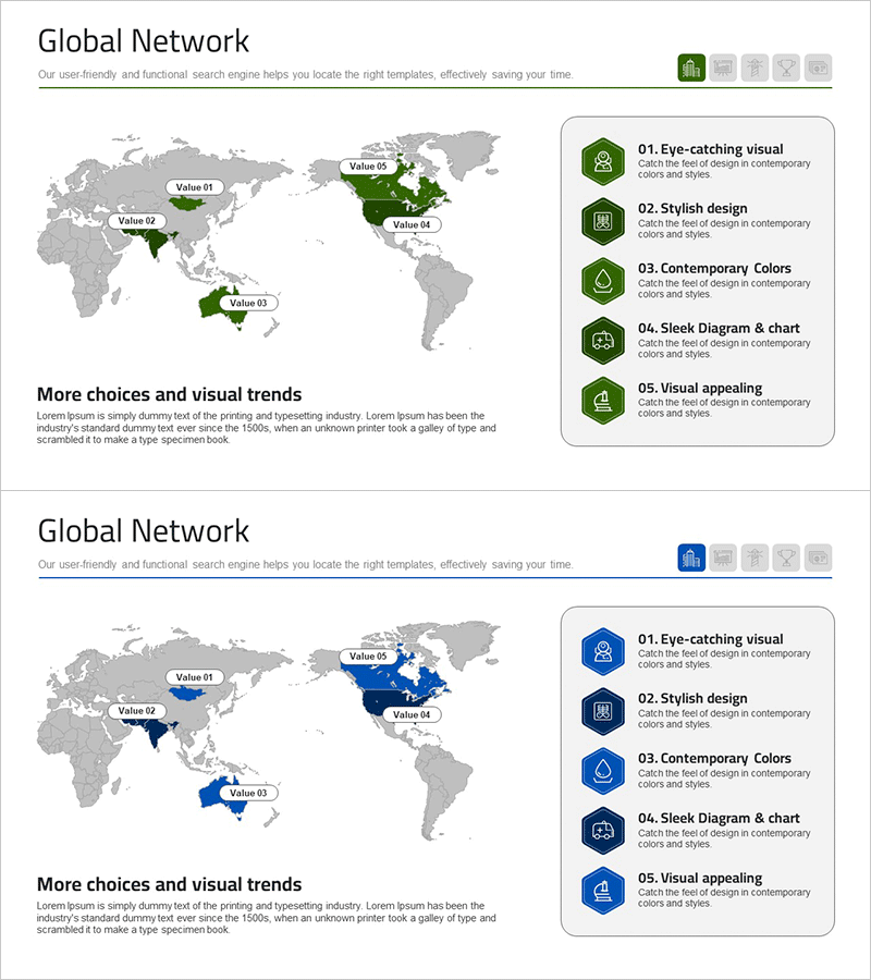 글로벌 의료서비스 네트워크를 위한 슬라이드 – 미적 정보 전달
