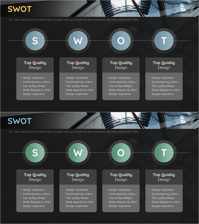 SWOT 분석 연결 다이어그램 – 시장 분석에 최적화