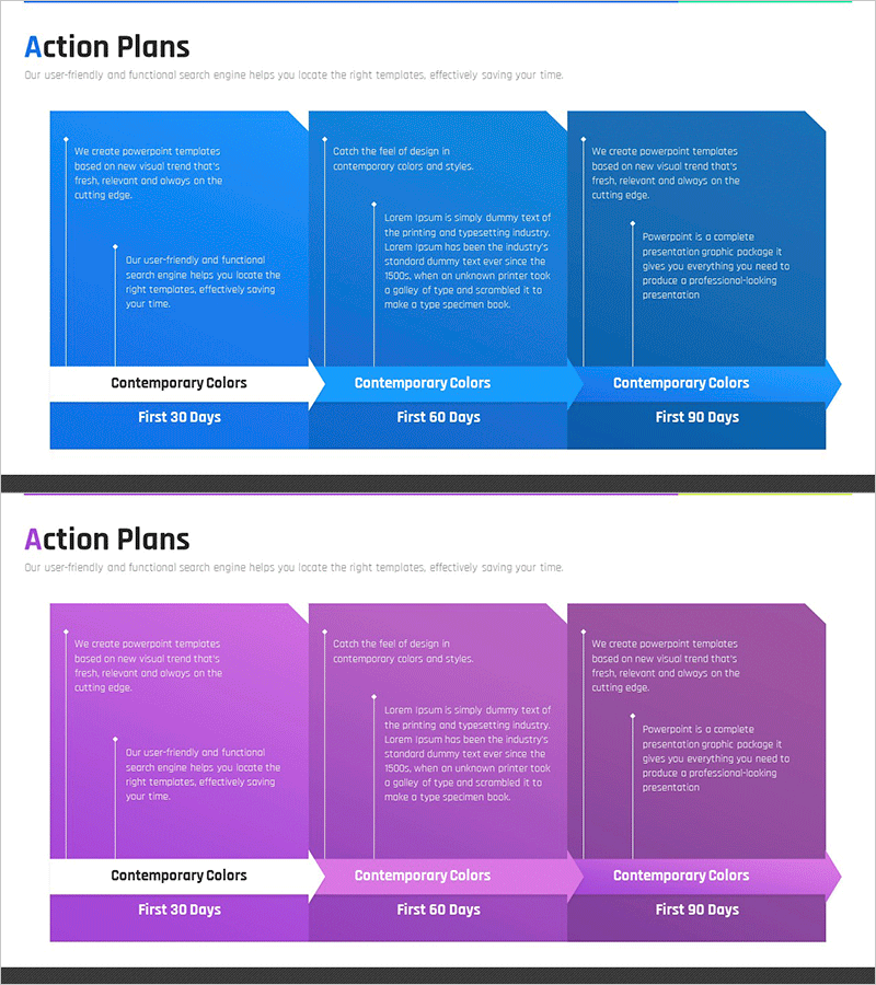 활동 계획 화살표 선형 다이어그램 – 사업 추진 전략