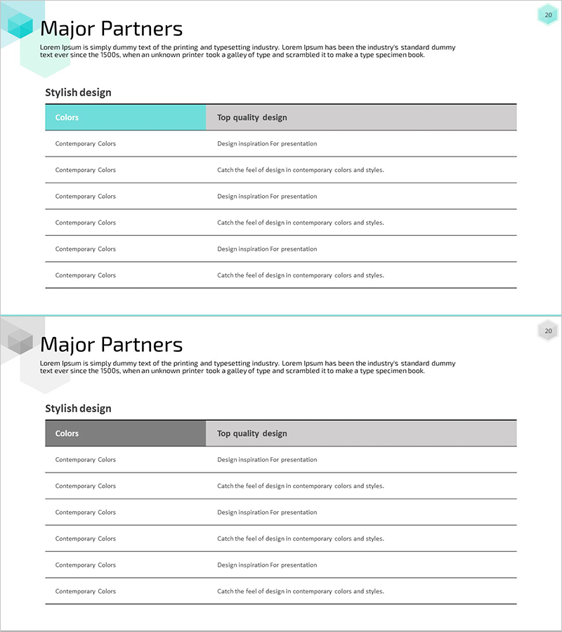 주요 파트너 목록 정리표 – 효과적인 데이터 시각화