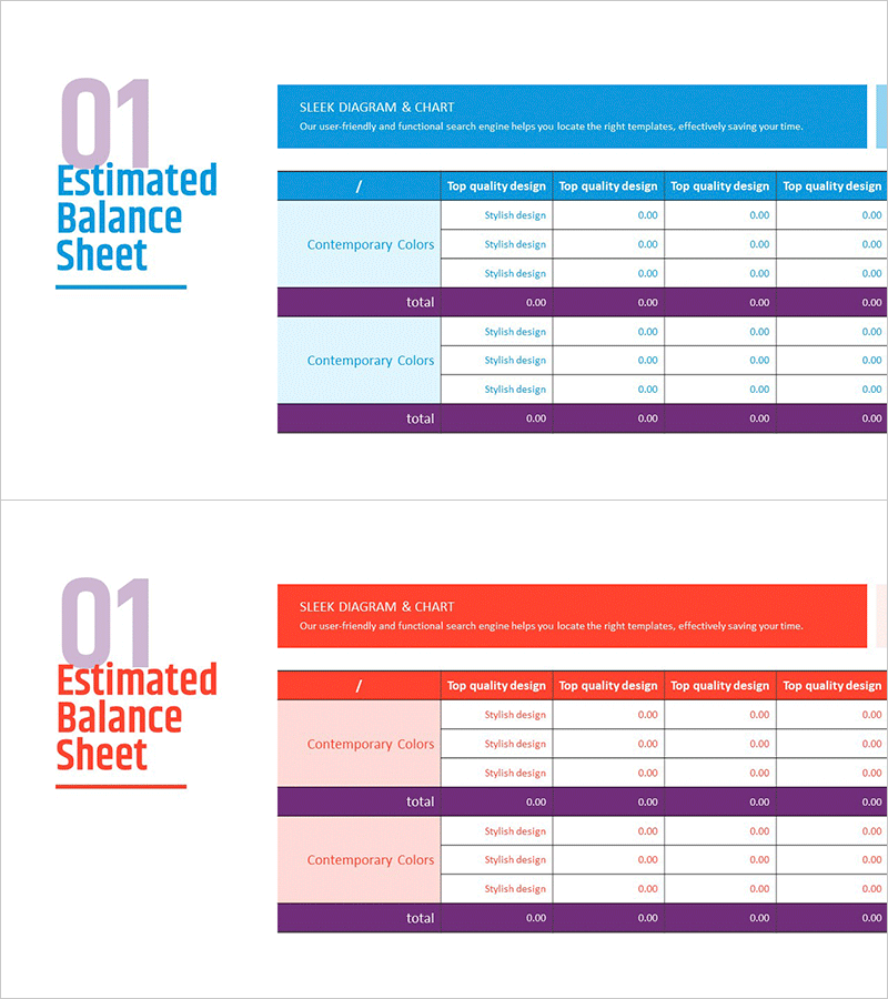 사업 대차대조표 테이블 – 전문적인 재무 관리