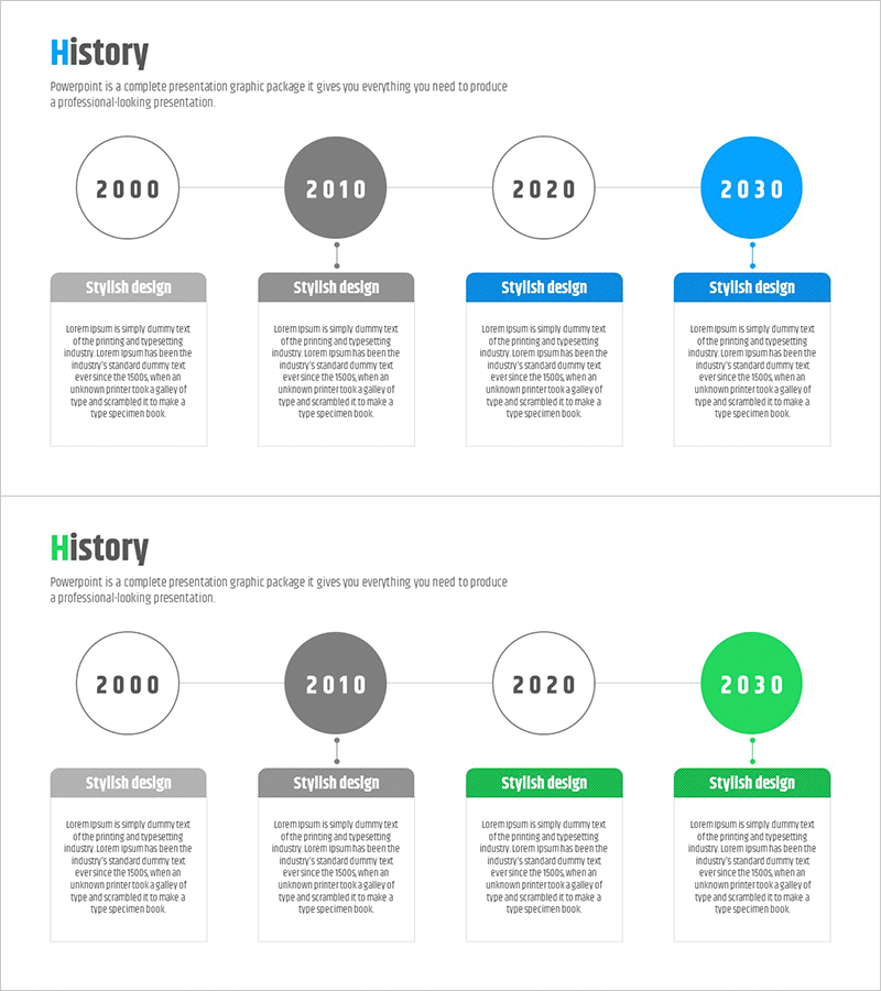 히스토리 다이어그램 슬라이드 – 주요 연혁을 시각화한 프레젠테이션 템플릿