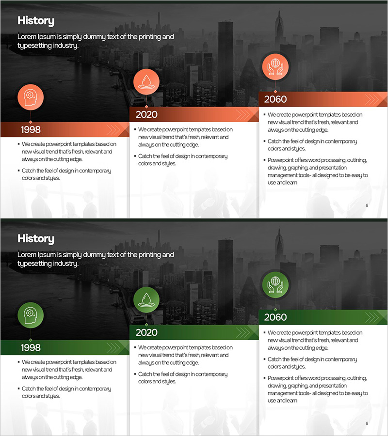 사업계획서 사업연혁 다이어그램 – 흐름을 시각화한 프레젠테이션 템플릿