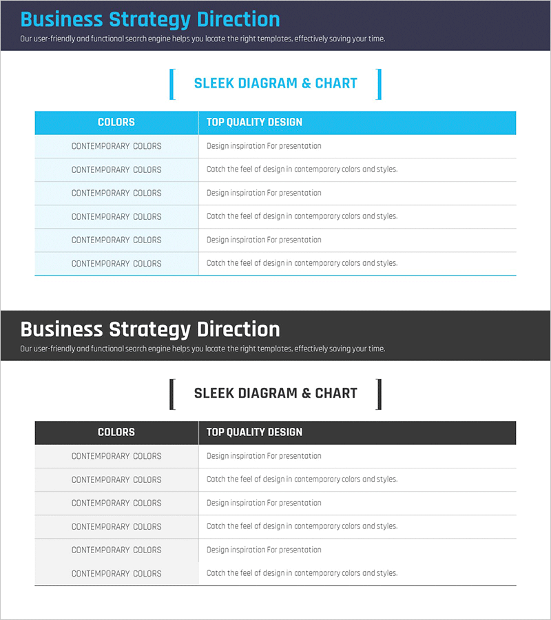 전략적인 비즈니스 테이블표 – 사업비전 및 마케팅 전략
