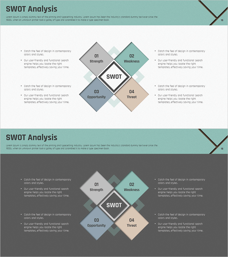 다이아몬드 중첩 SWOT 다이어그램
