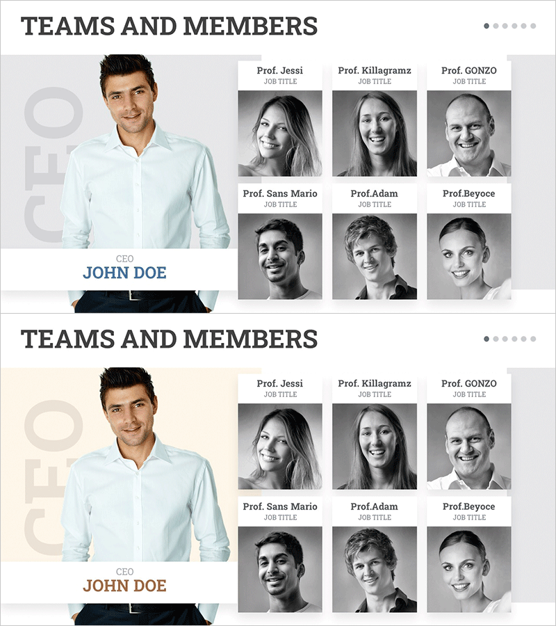 보고서용 조직도 PPT 슬라이드 – 대표자 및 주요 팀 인력