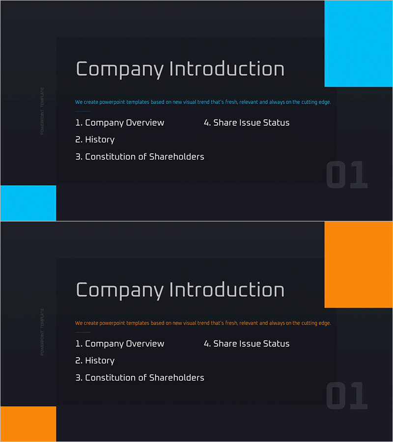 성공 트렌드 IR 템플릿 간지 - 회사 소개 구성 슬라이드