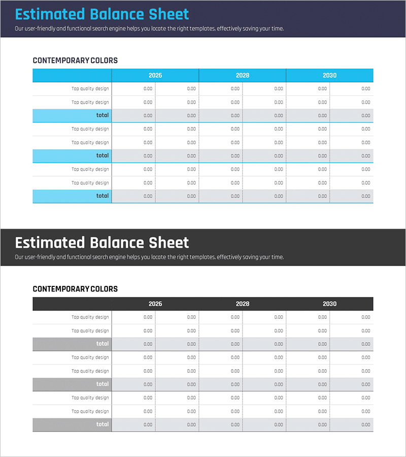 대차대조표 테이블 차트 – 재무 계획의 핵심