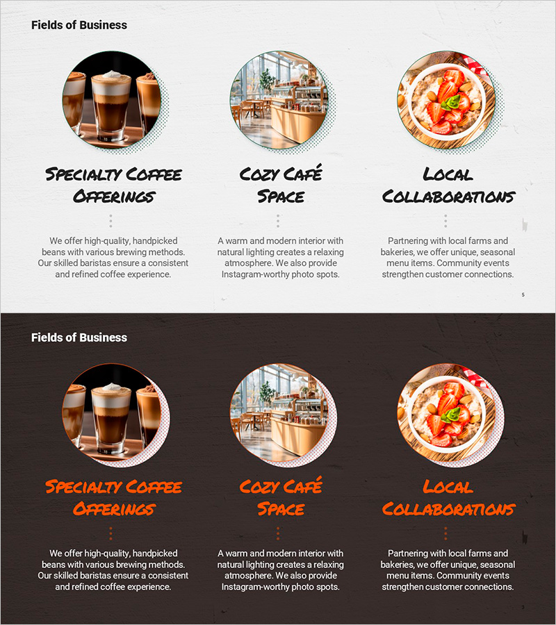 프리미엄 카페 브랜드 사업분야를 소개하는 슬라이드