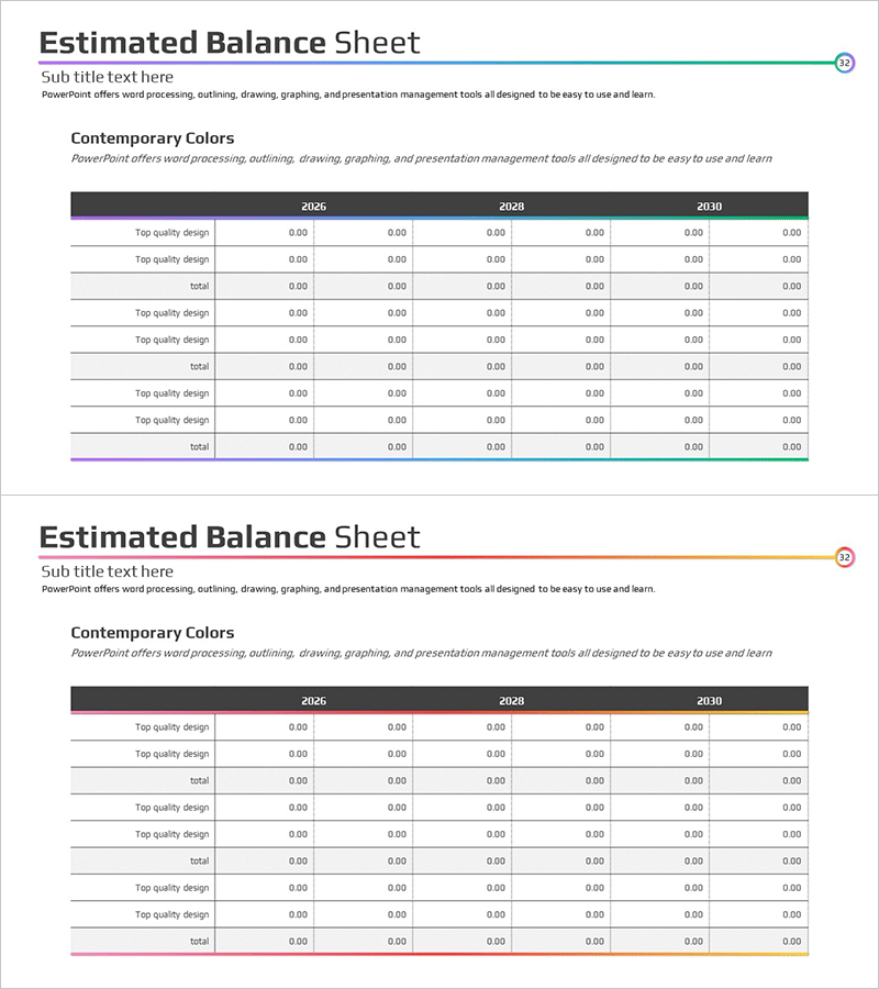 그라데이션 손익계산서 테이블표 – 재무 성과를 명확히 시각화