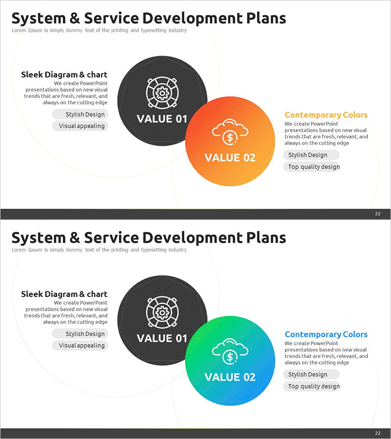 시스템 운영 개발 계획을 위한 슬라이드 – 세련된 다이어그램