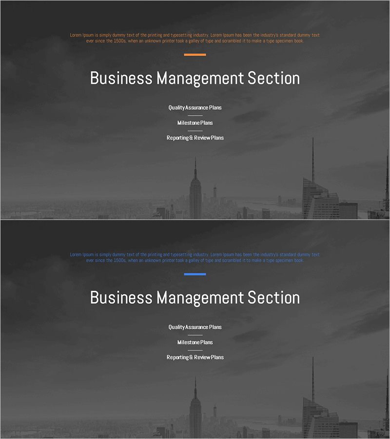 시티 테마 제안서 템플릿 간지 – 비즈니스 관리 섹션