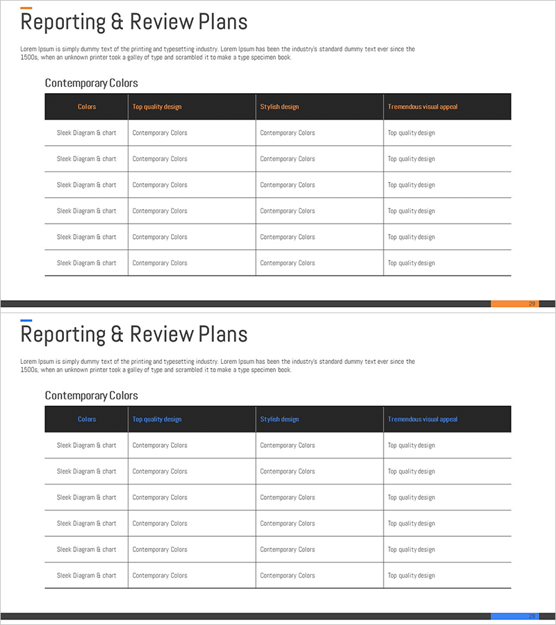 보고 및 검토 계획 테이블 – 효율적인 사업 관리