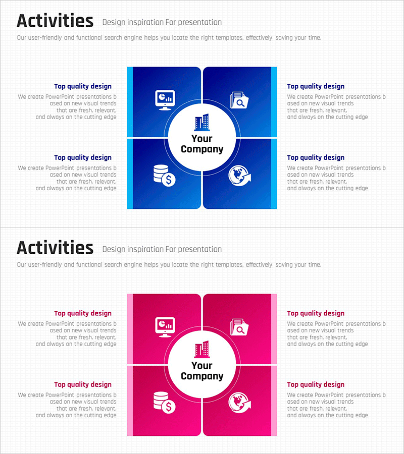 혁신적인 회사 활동 영역 다이어그램 – 사업 비전과 전략