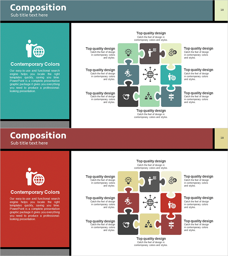 비즈니스 구성내용 퍼즐 다이어그램 – 사업소개 및 클러스터 표현