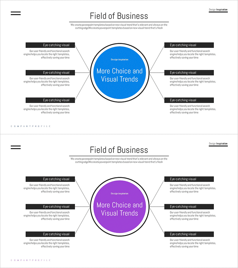 원형 방사 다이어그램으로 사업 소개 – 다각적 시각화