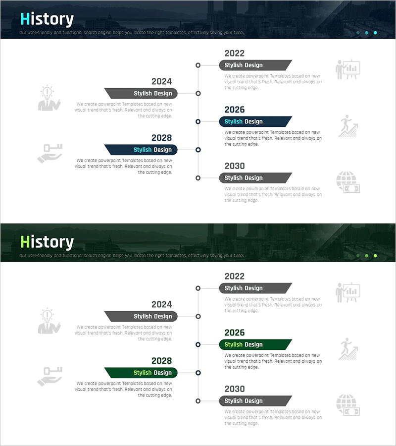 픽토그램 연혁 다이어그램 – 회사 소개를 위한 시각적 다이어그램