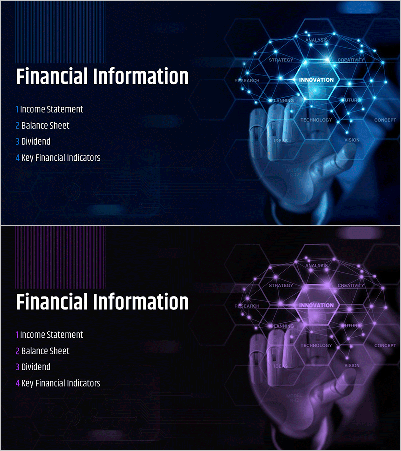 AI 기술 IR 템플릿 간지 - 혁신적 금융정보 제공