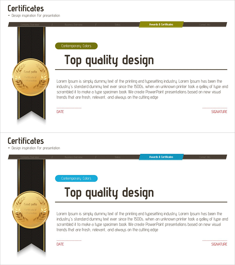 수상 업적 소개 슬라이드 – 기업 신뢰성 강조