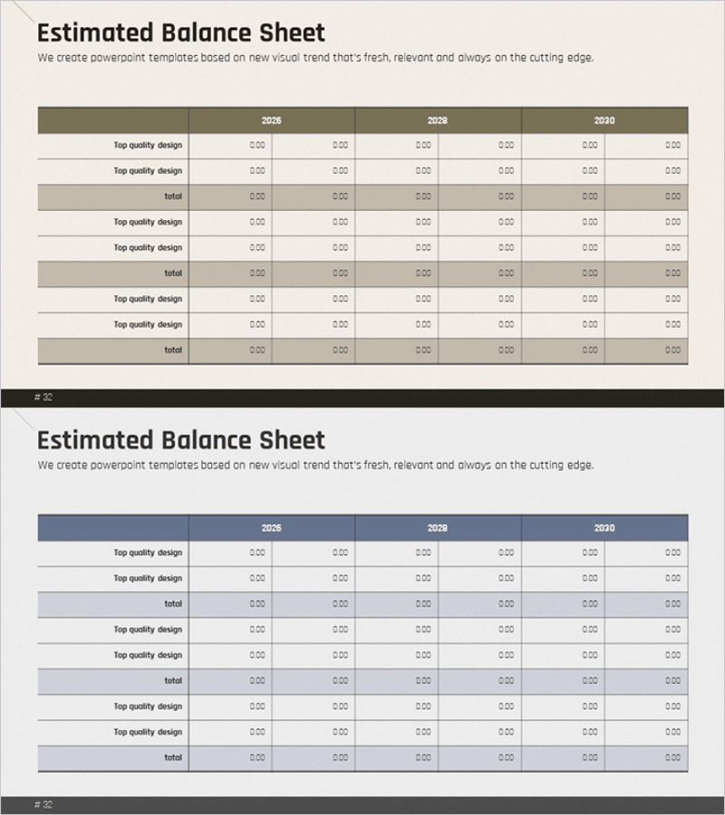 연도별 대차대조표 슬라이드 – 안정적인 재무 관리