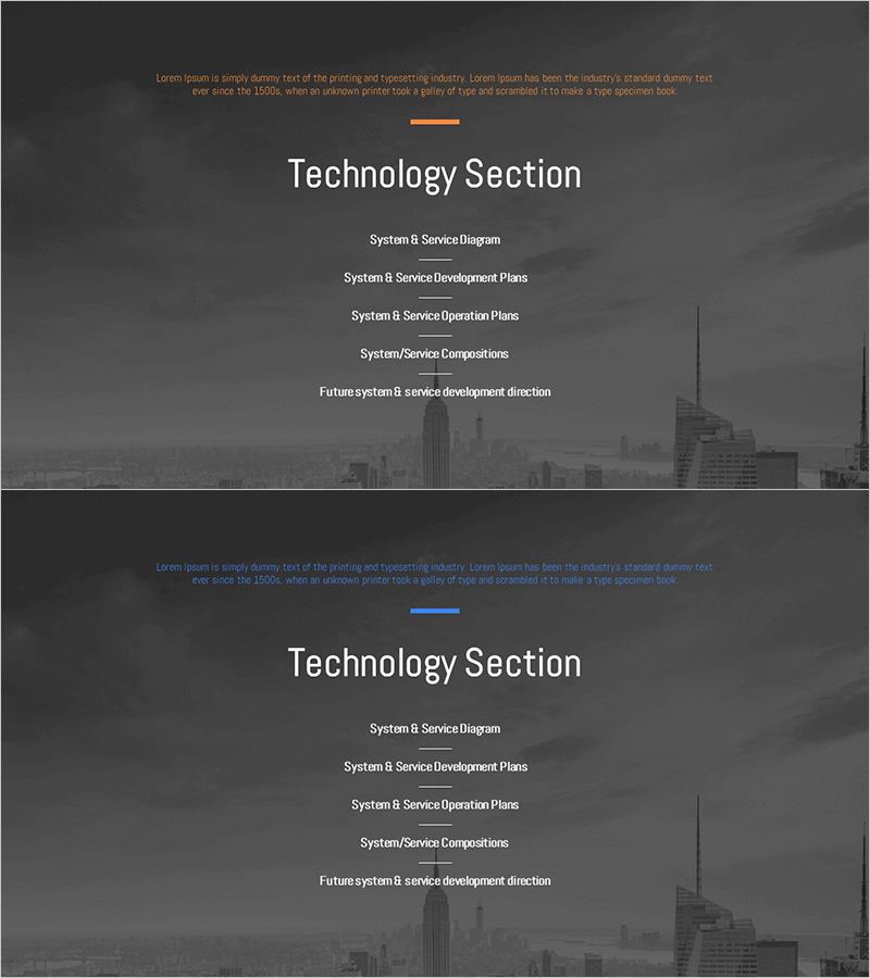 시티 테마 제안서 PPT 간지 – 기술 섹션 구성을 담다