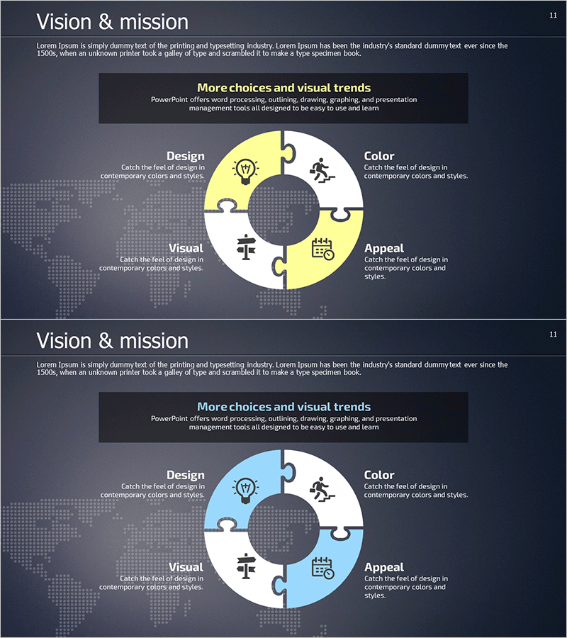 퍼즐 도넛형 비전 다이어그램 – 회사 비전 및 미션 시각화