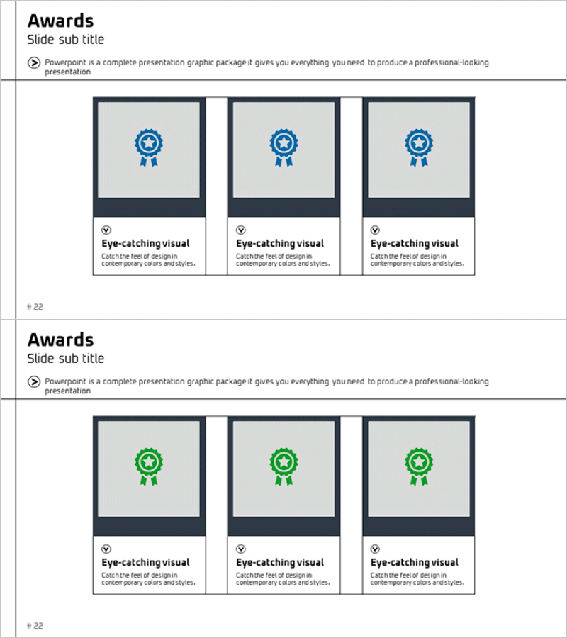 수상내역 소개 슬라이드 – 주요 성과를 강조