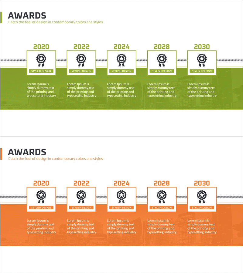 연도별 수상내역 소개 슬라이드 – 주요 성과를 한눈에