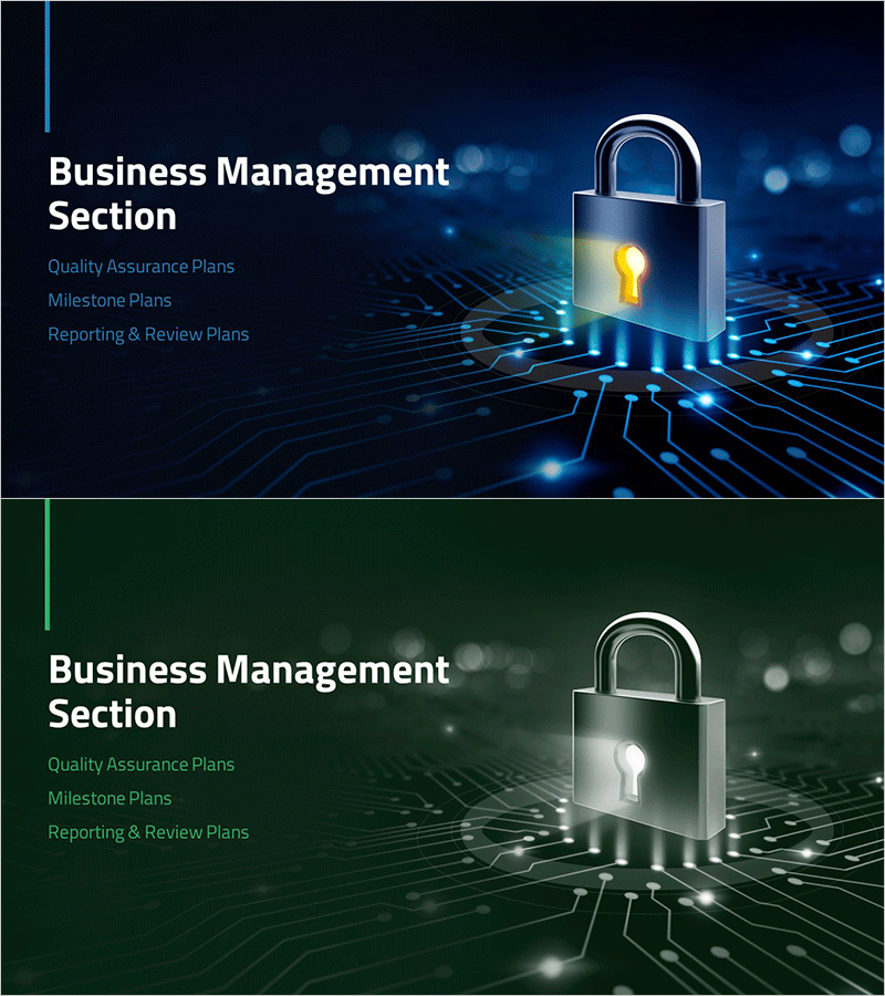 혁신적인 기술 제안서 템플릿 간지 – 비즈니스 관리 섹션