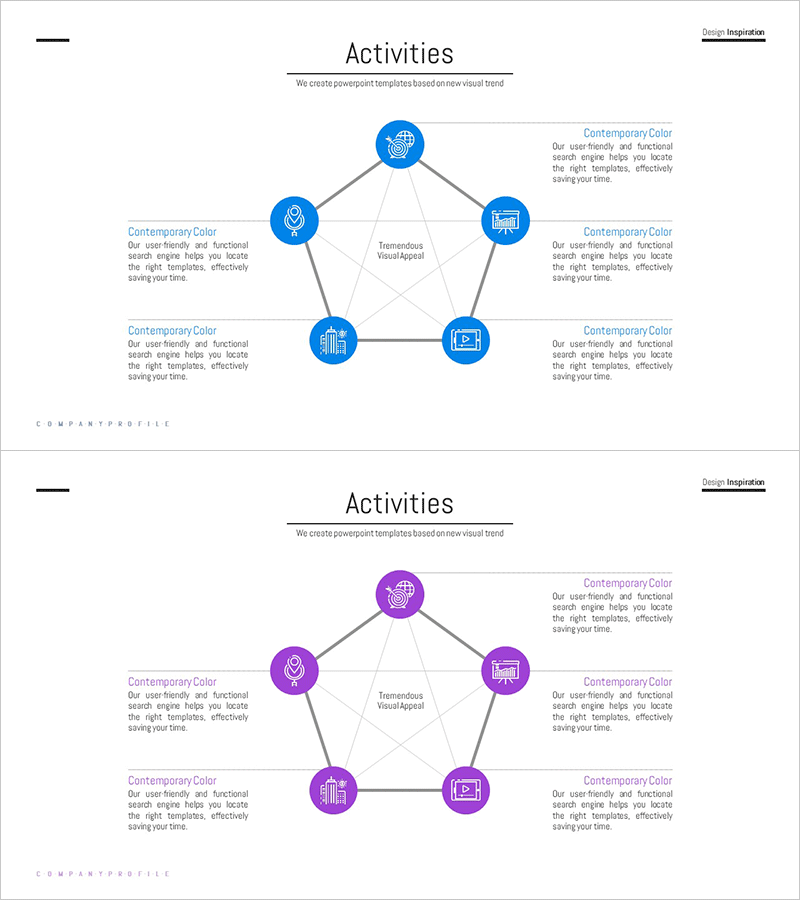 펜타곤 연결 스타 다이어그램 - 클러스터 및 성과 소개