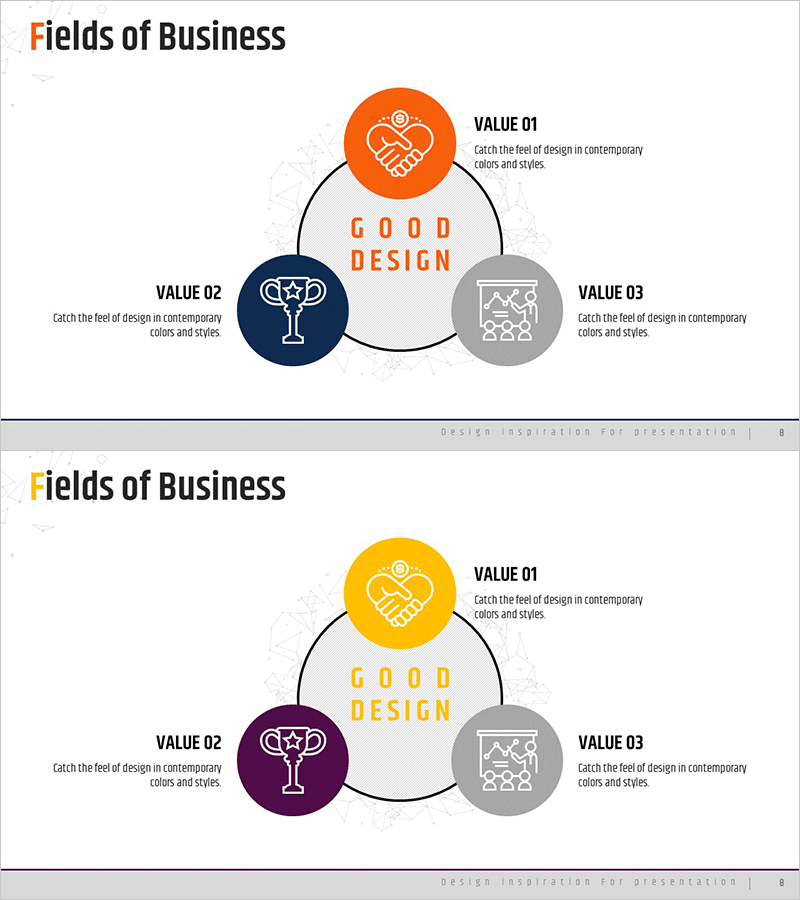 사업영역을 시각화한 슬라이드 – 성공으로 이끄는 단계