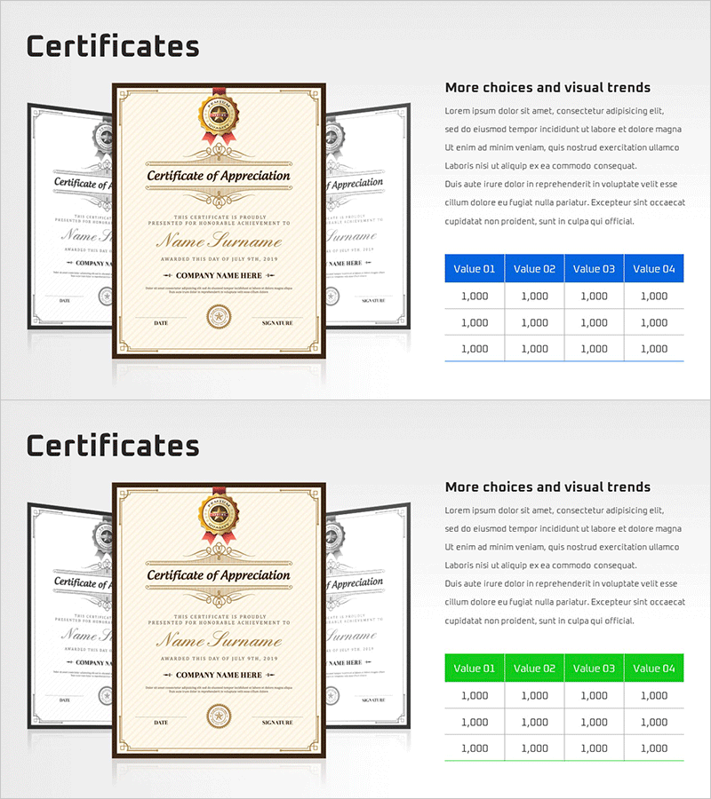 수상 인증내역 기록표 – 성과와 신뢰
