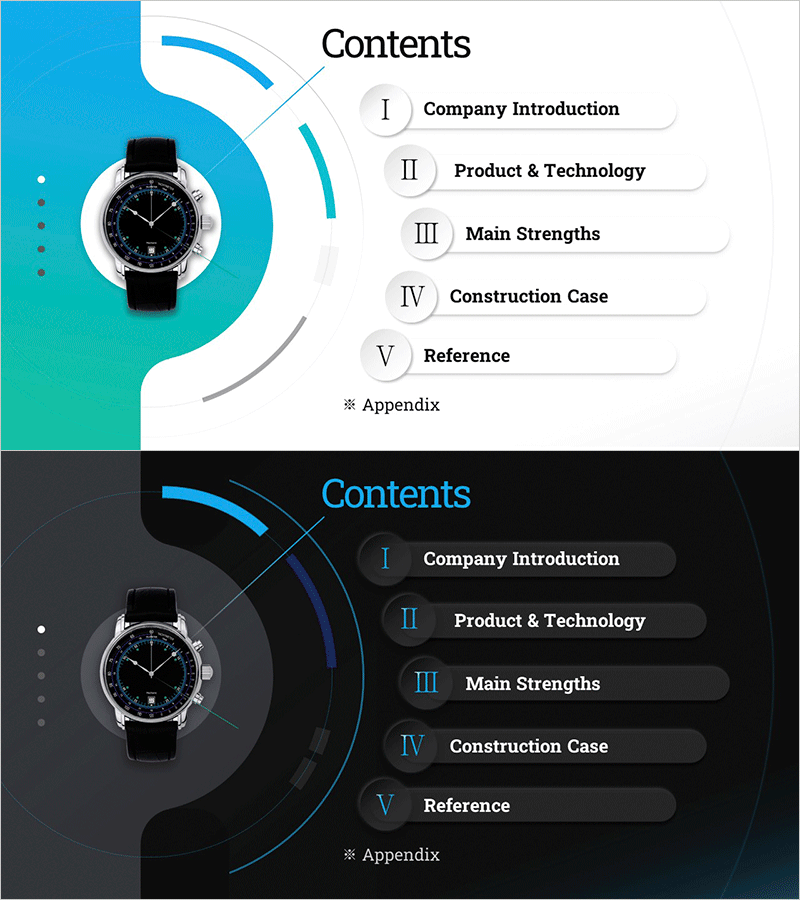 시계 제품 소개 및 서비스 PPT 목차 – 스마트한 비즈니스를 위한 원활한 안내