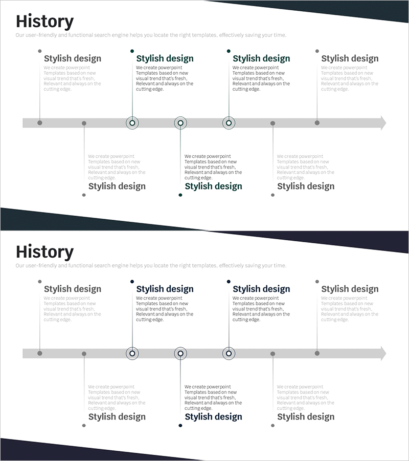 연혁 선형 다이어그램 - 회사의 성장과 변화를 일목요연하게