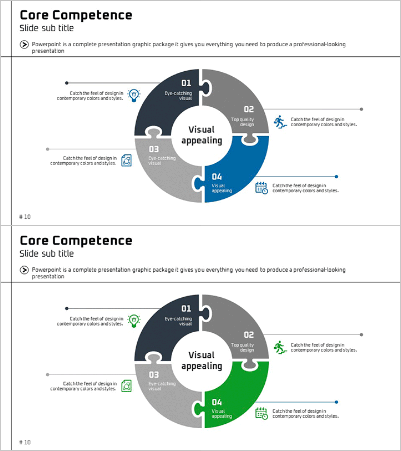 퍼즐 도넛 다이어그램으로 사업 비전과 전략 visualizing