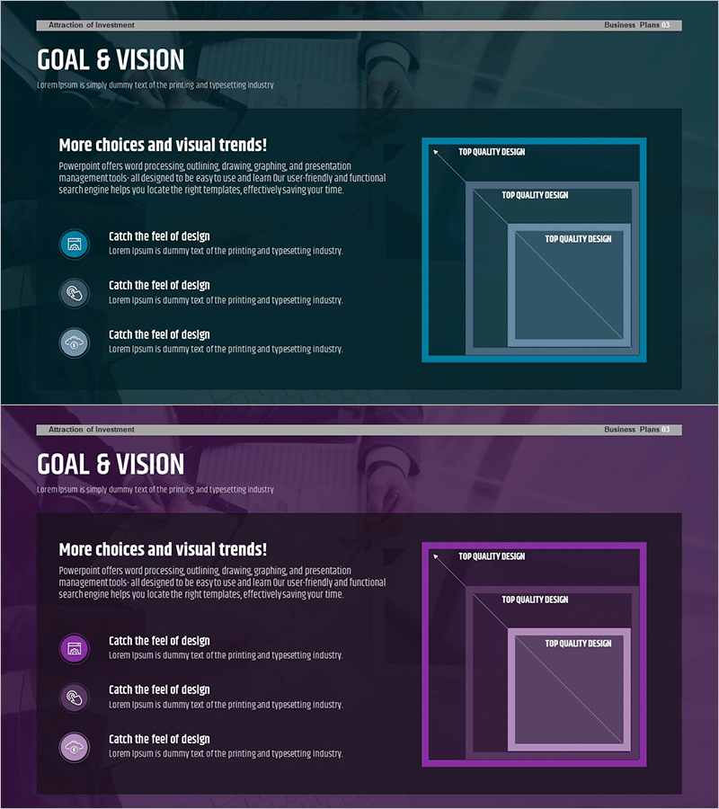 비전 & 목표 사각 내포 다이어그램 – 전략적 사업 비전 표현
