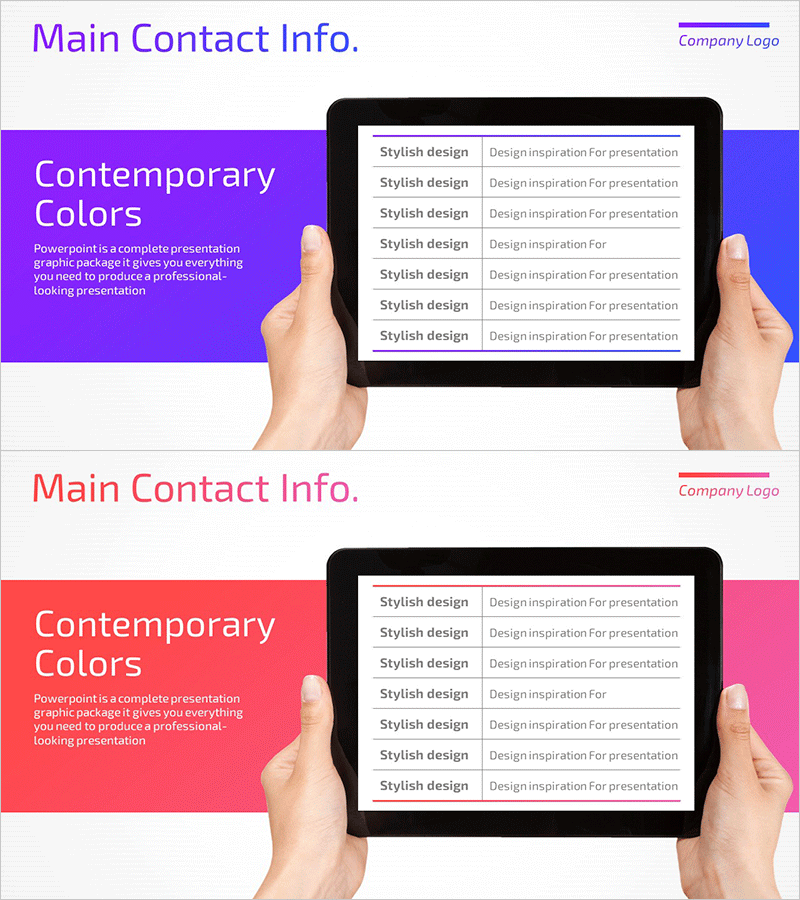 패드 목업 슬라이드로 회사 비전과 사업 소개 시각화