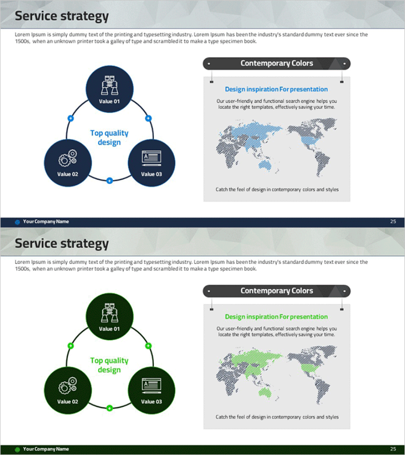서비스 전략 슬라이드 – 글로벌 마케팅을 위한 다이어그램